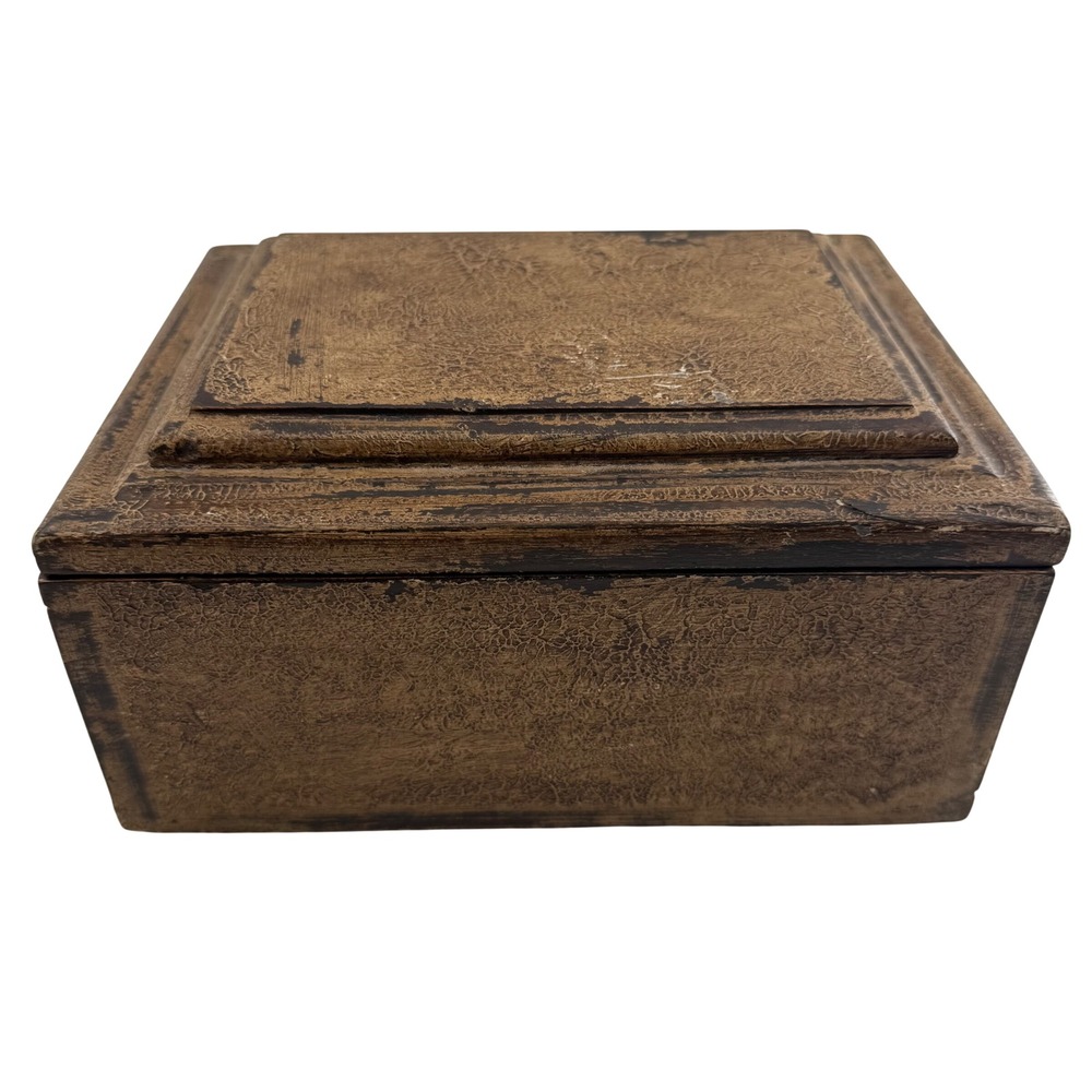 Art Van Distressed Wood Box Brown Textured Rustic Keepsake MCM Farmhouse Cabin